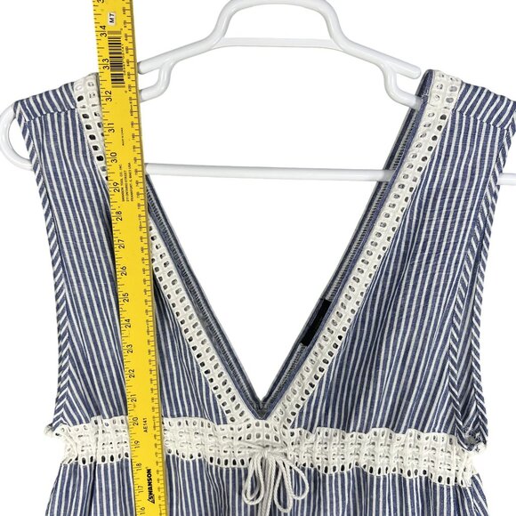J Crew Women M 60% Linen Swim Dress Striped Eyelet Lace Tassel Drawstring Beachy - Picture 10 of 14